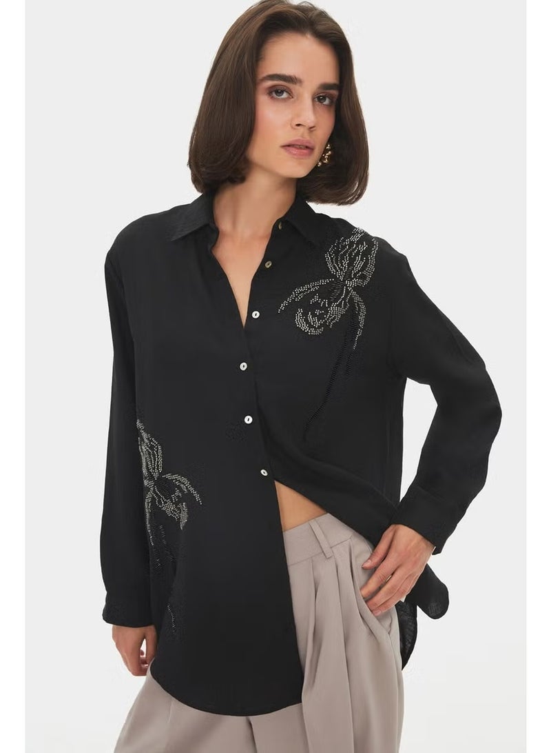JUNE Women's Exclusive Oversize/loose Cut Embroidered Detailed Shirt - Image 2